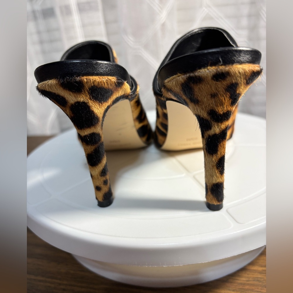 NINE West NWOT Size 5.5M Karyta Leopard Print Pointed-Toe Calf Hair Mules 3”heel - Picture 3 of 7